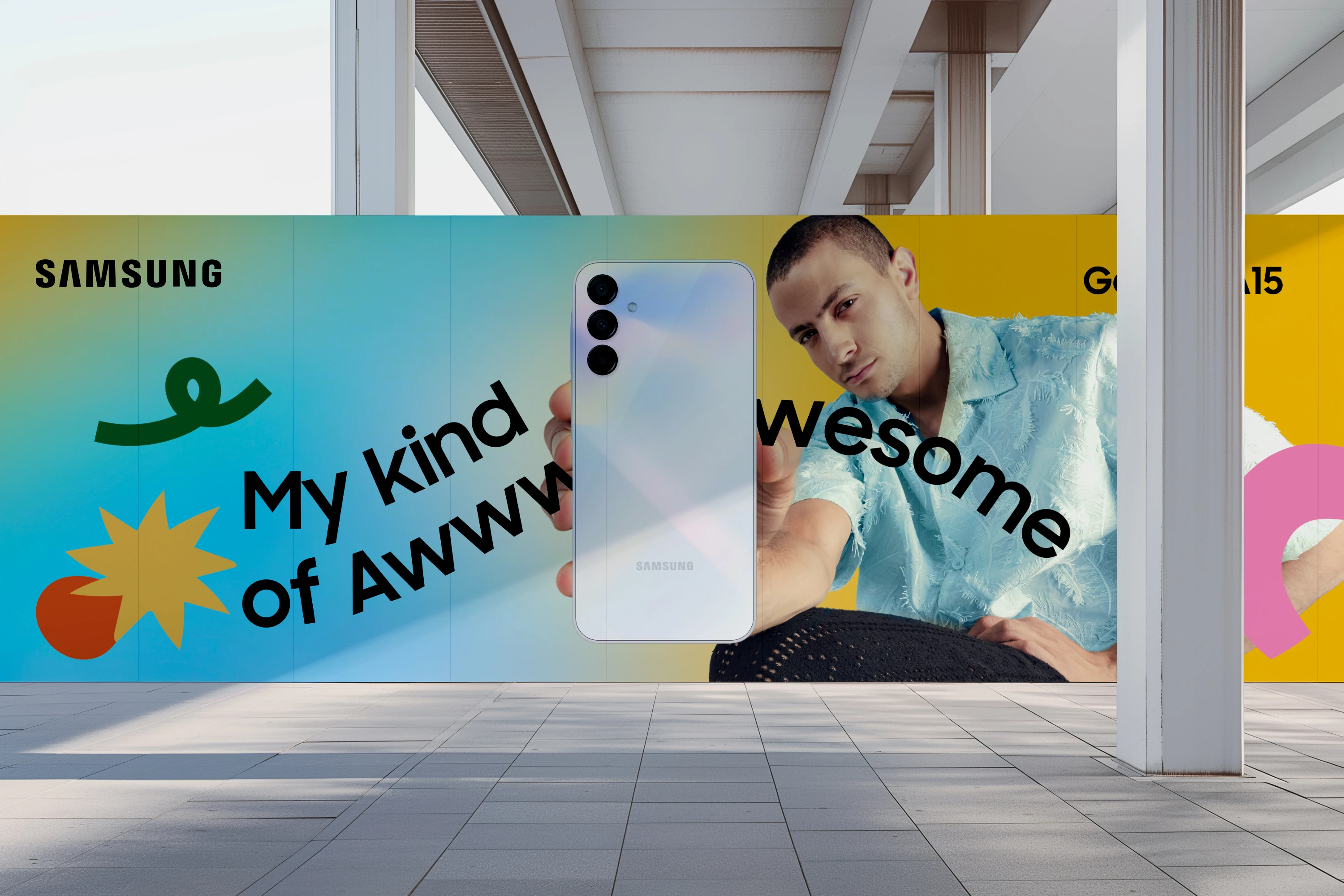 Galaxy A15 My Kind of Awesome campaign displayed across an outdoor wallscape
